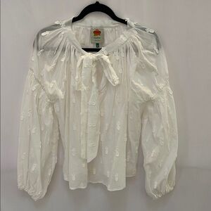 FARM Rio White Puff Sleeve Blouse with Tie Front